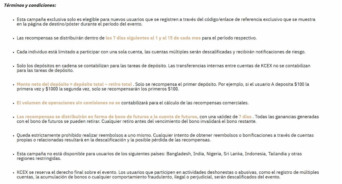 Términos del programa de trading para nuevos usuarios de KDEX