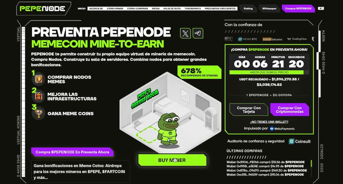 La preventa de PEPENODE, una de las mejores memecoins nuevas, sigue cogiendo tracción