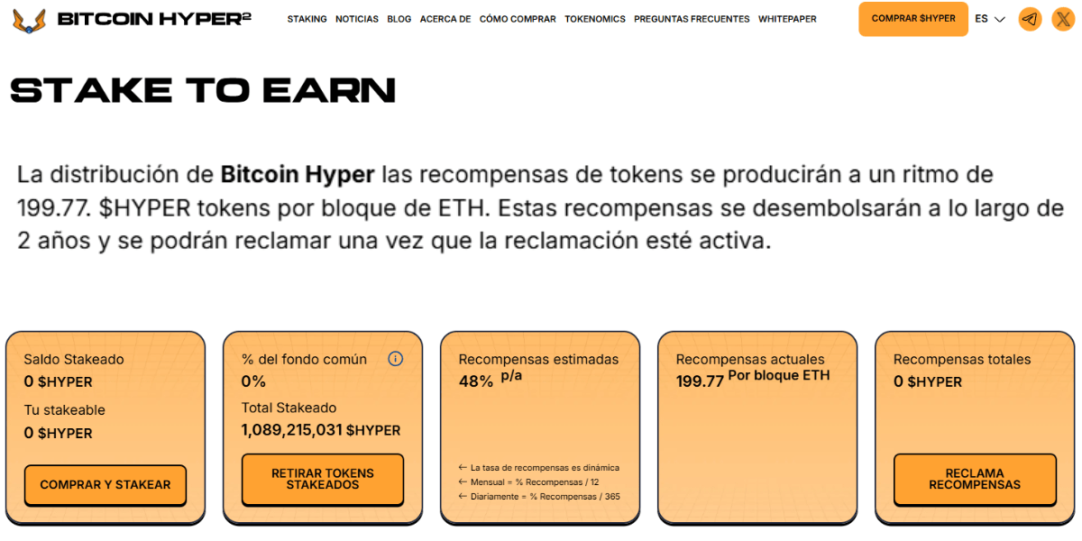 Captura de las métricas de staking de Bitcoin Hyper