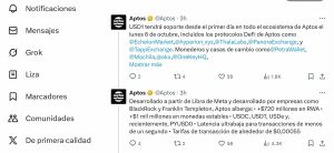WLFI: USD1 tendrá soporte desde el primer día en todo el ecosistema de Aptos. *Fuente: Aptos en X
