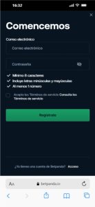 completa el proceso de registro en el bitcoin casino de betpanda