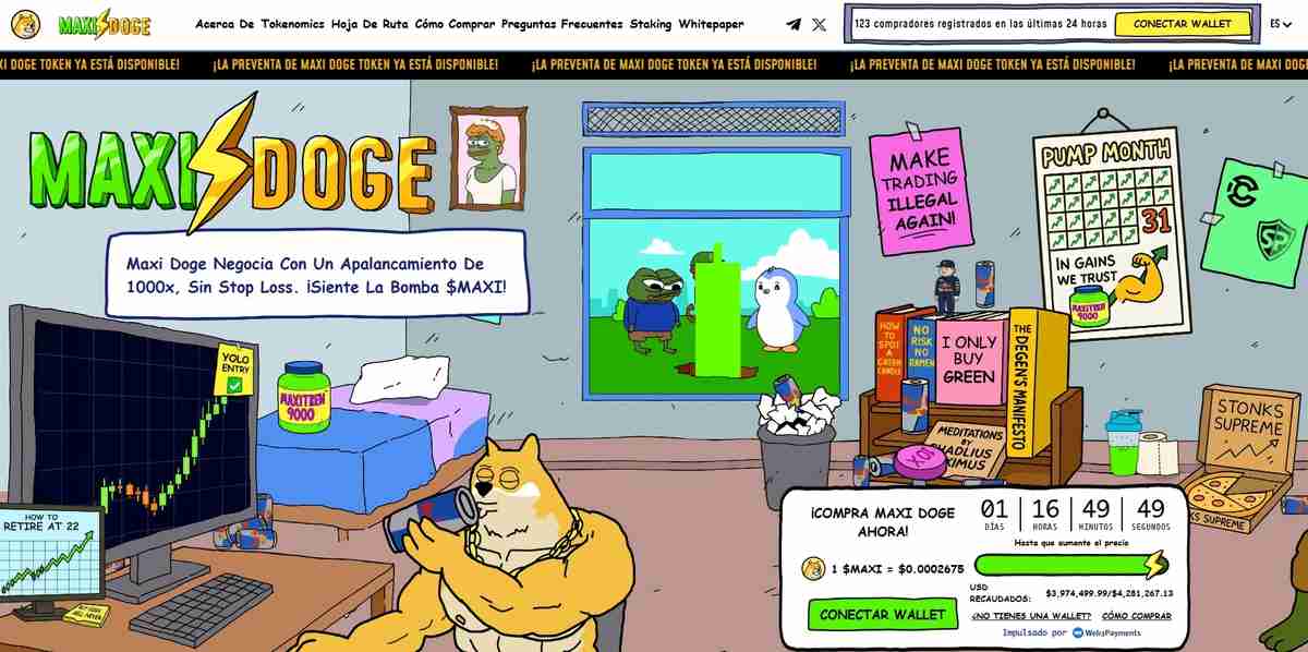 página principal de Maxi Doge- invertir en cripto con poco dinero