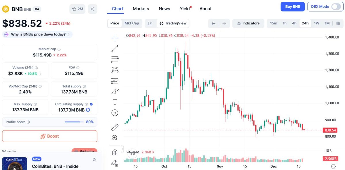 gráfica de bnb en coinmarkecap
