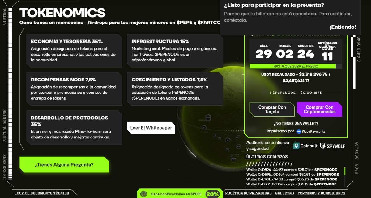 tokenómica de la preventa de pepenode
