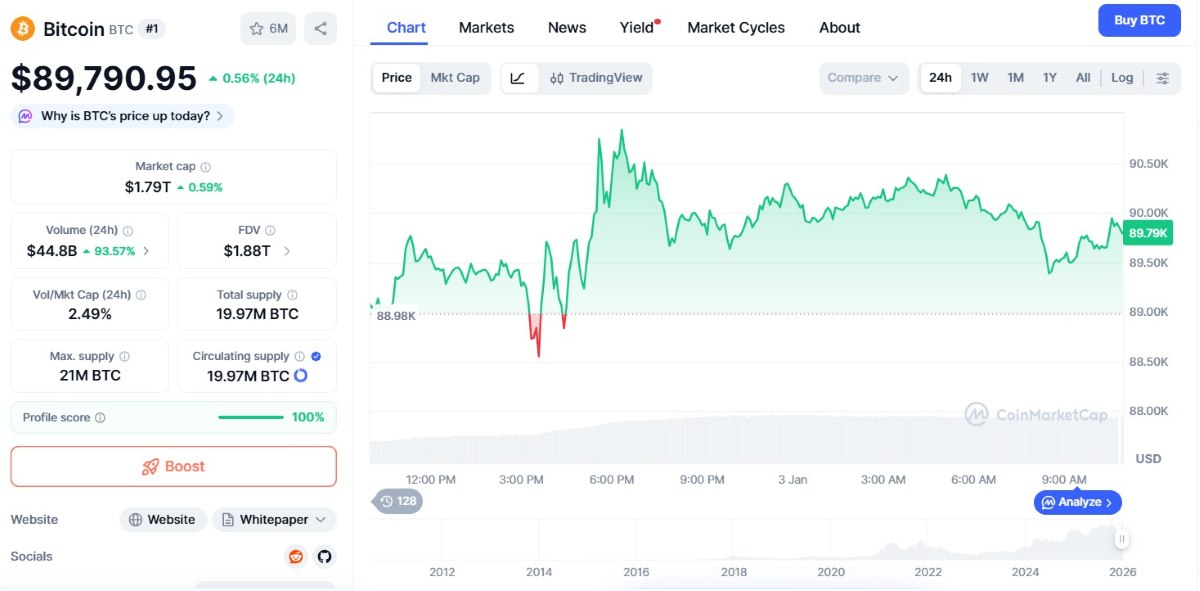 gráfica del 3 de enero de BTC en coinmarketcap