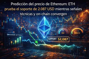 Predicción del precio de Ethereum: ETH prueba el soporte de $2.087 mientras indicadores técnicos y on-chain se alinean