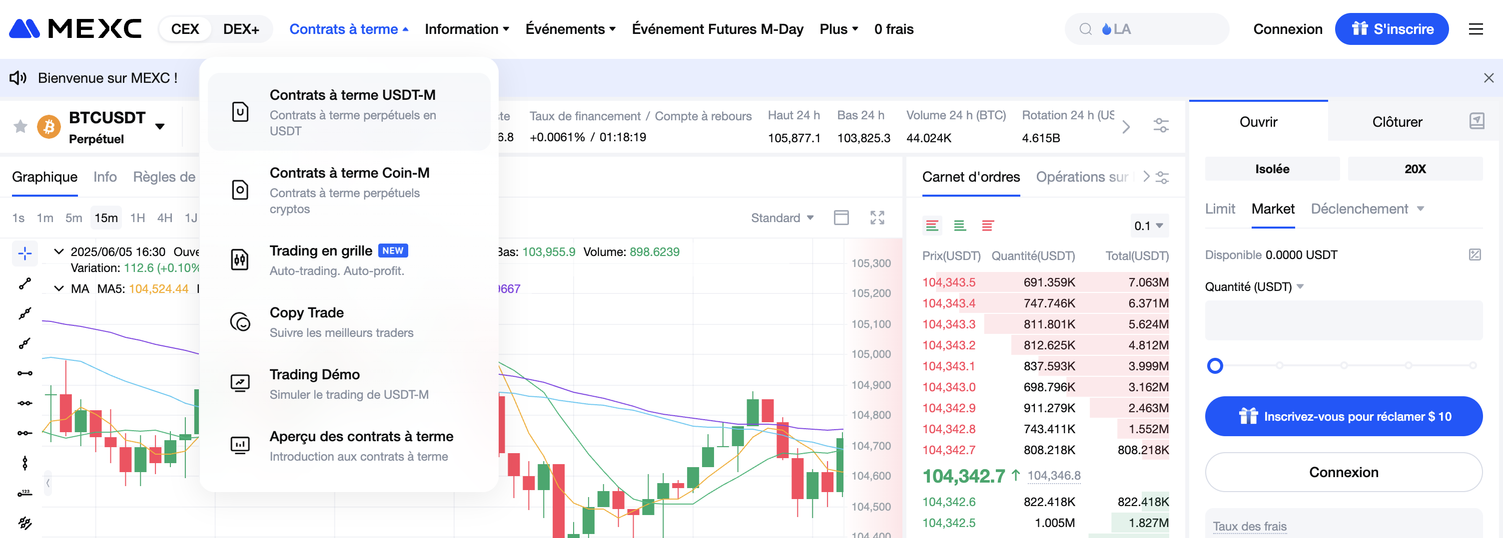 Trading bitcoin futures avec MEXC