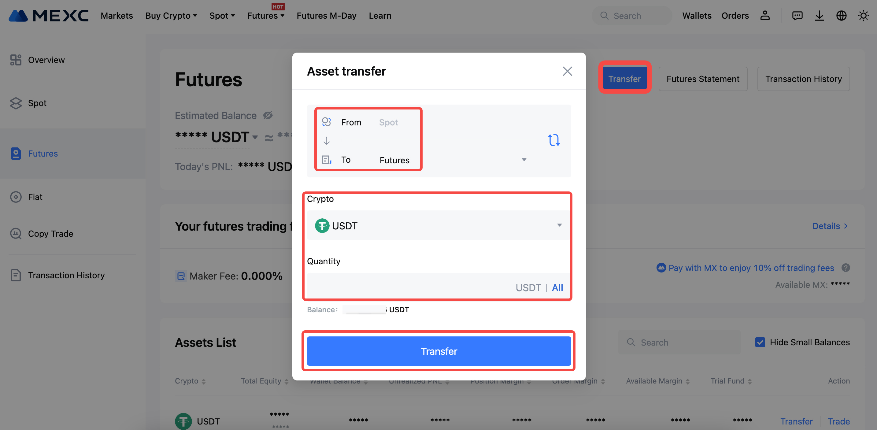 achat d'USDT Mexc