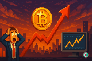 Bitcoin brillant, flottant au-dessus de ruines financières.