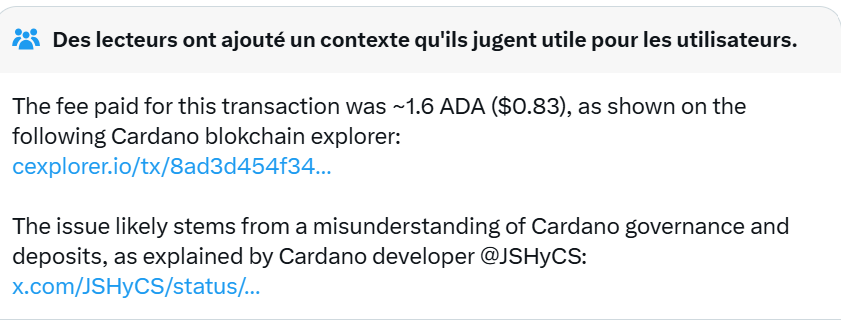 Frais crypto ADA