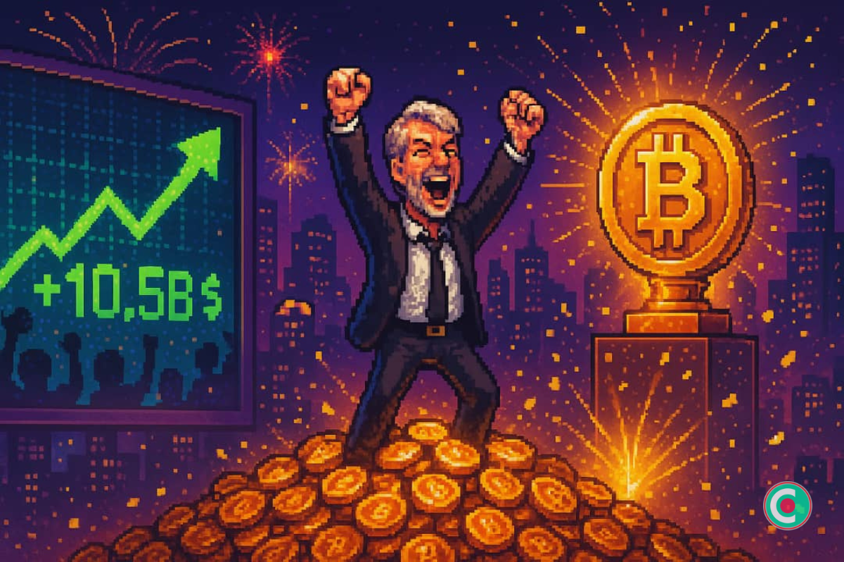 Michael Saylor exulte sur un tas de Bitcoins