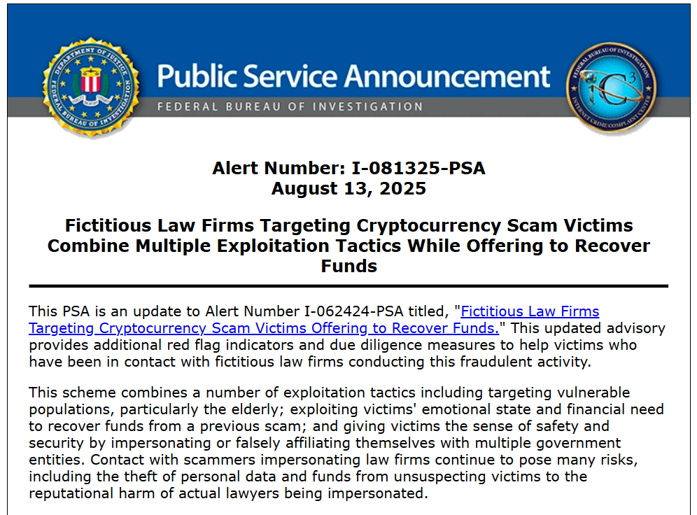Le FBI alerte : De faux avocats ciblent les victimes de scams crypto