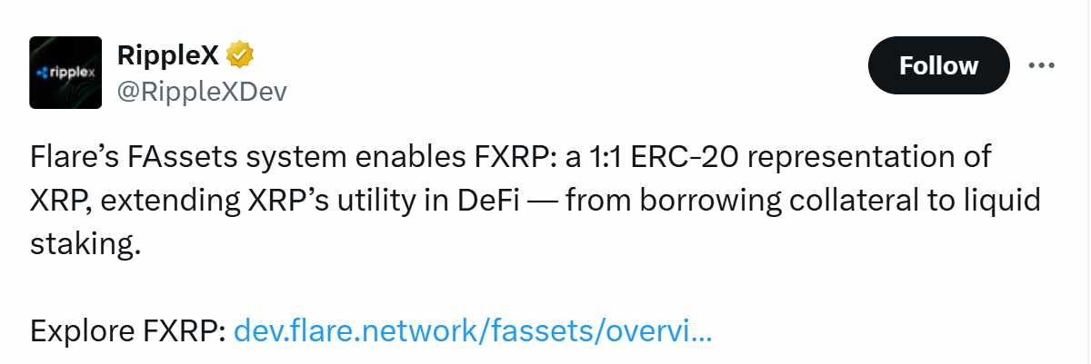 @RippleXDev - FXRP Flare tweet
