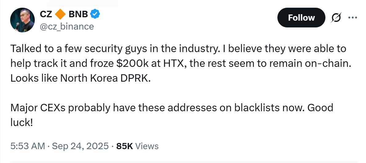 @cz_binance - Seedify hack tweet