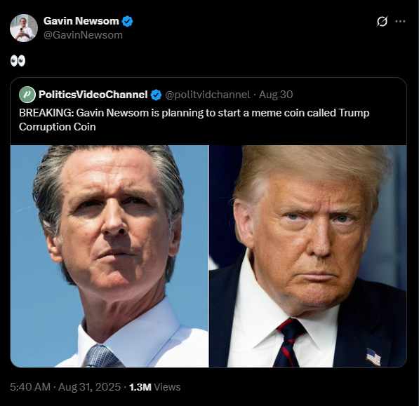 Gavin Newsom - Trump Corruption Coin Tweet