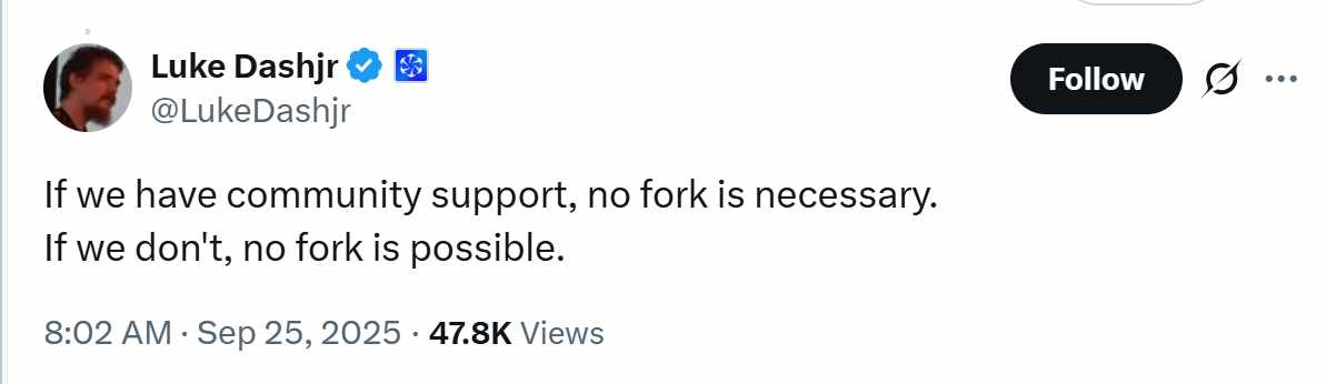 Luke Dashjr - fork tweet