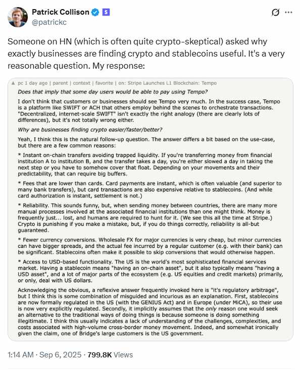 Patrick Collison - Tweet stablecoins