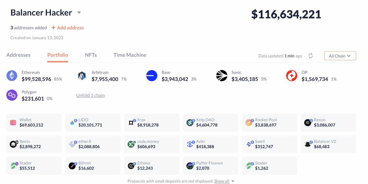 @lookonchain - Balancer hack 116 millions $