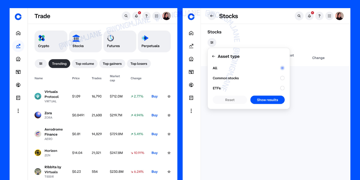 @wongmjane - Coinbase trading actions