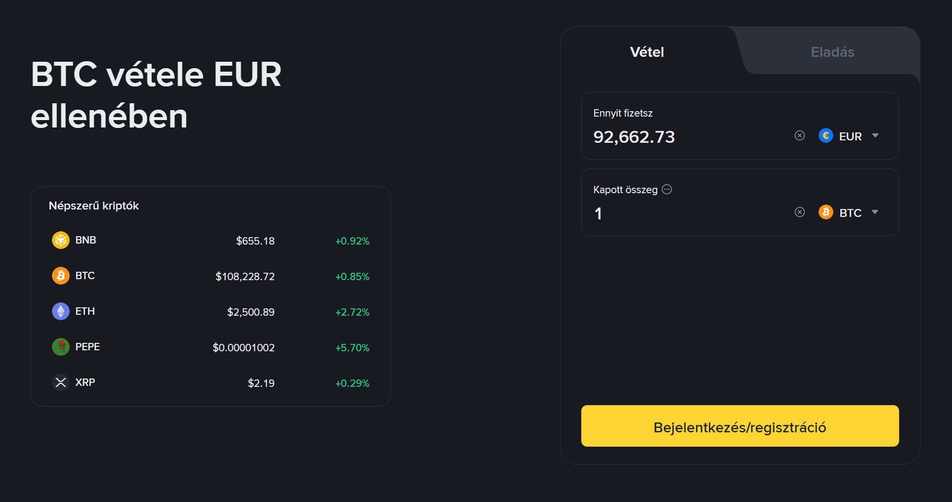 Binance Bitcoin vásárlás