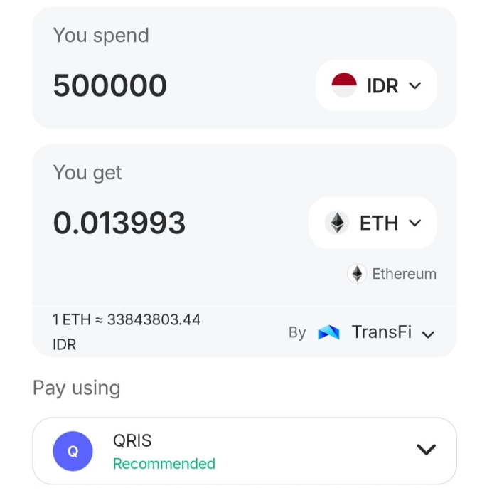 Tentukan Nominal dan Mata Uang - Masukkan jumlah yang ingin Anda beli beserta mata uang fiat yang digunakan.