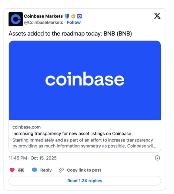 Coinbase - BNB