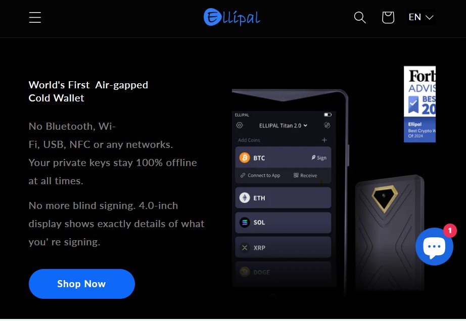 Ellipal home page 