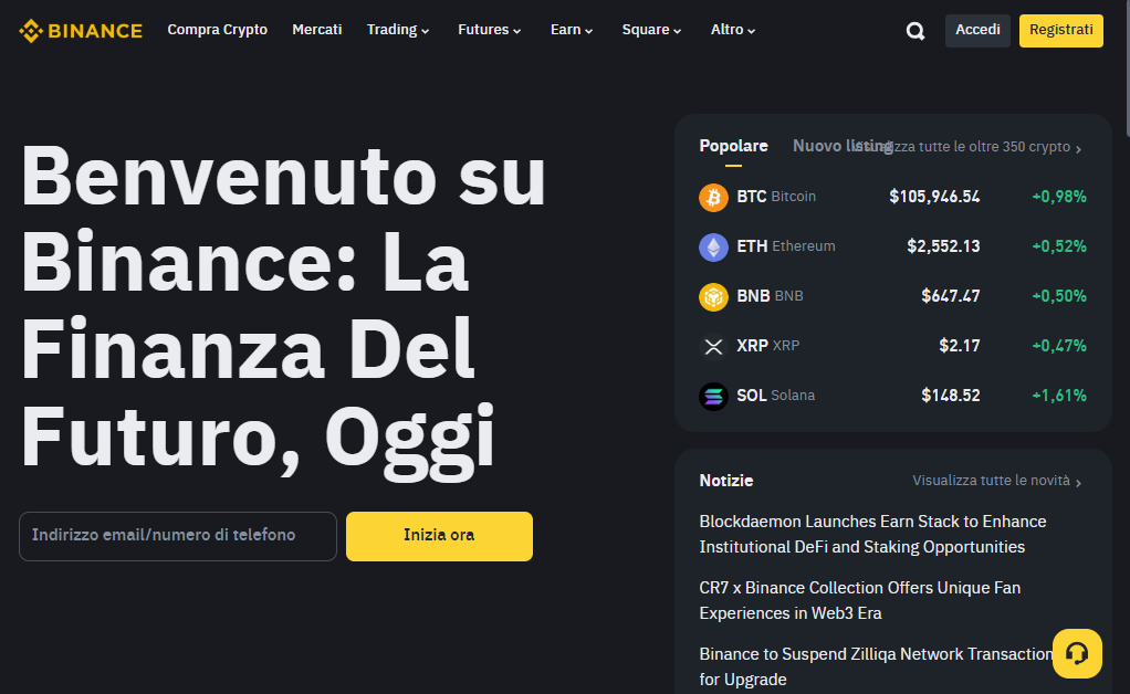 Binance Home Page