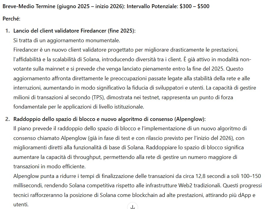 Previsioni breve-medio termine Solana
