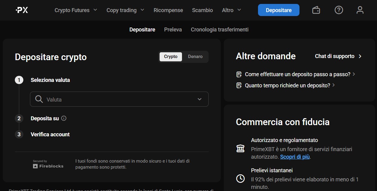 Effettua un deposito su PrimeXTB