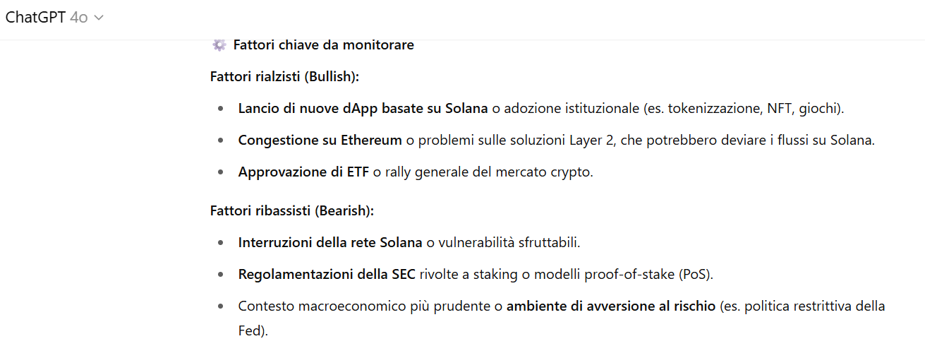 Benefici e asperità per Solana - ChatGPT