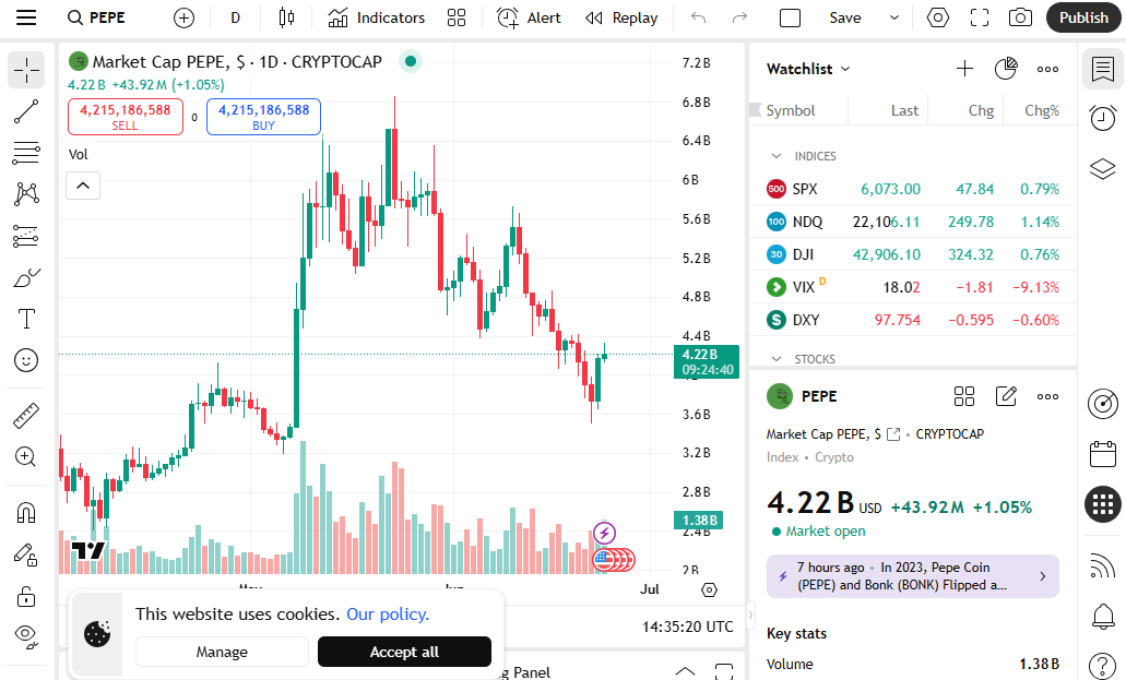 Pepe, grafico su Trading View