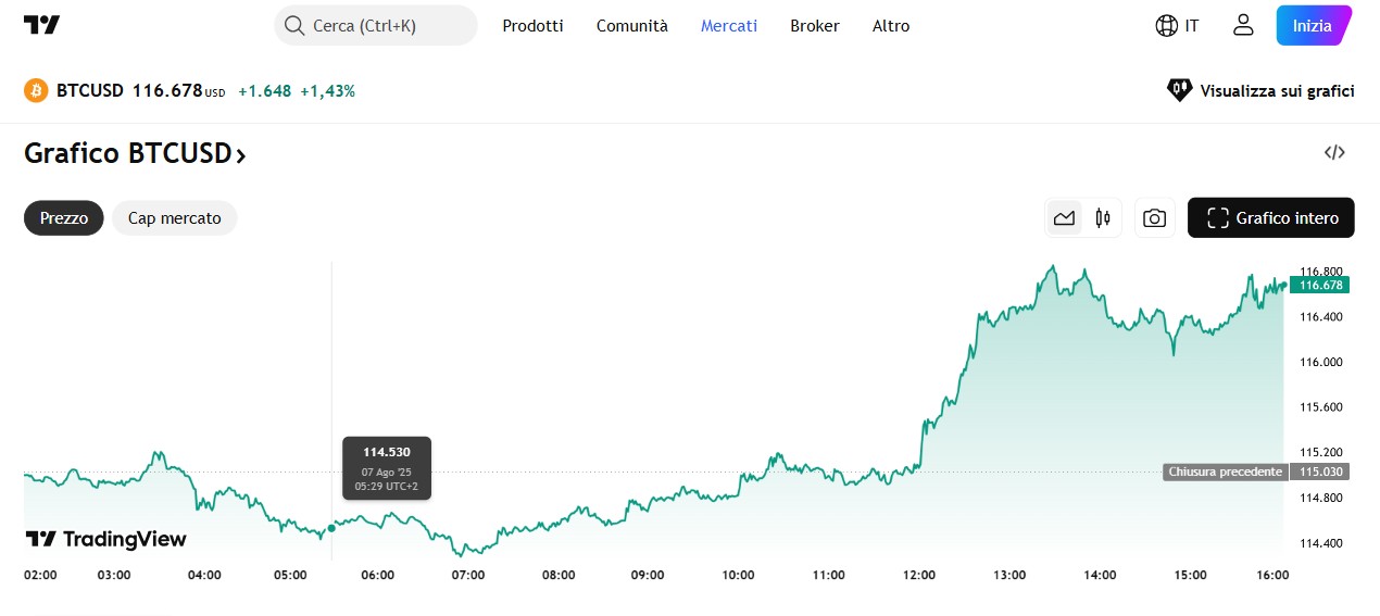Chart Trading View per Bitcoin