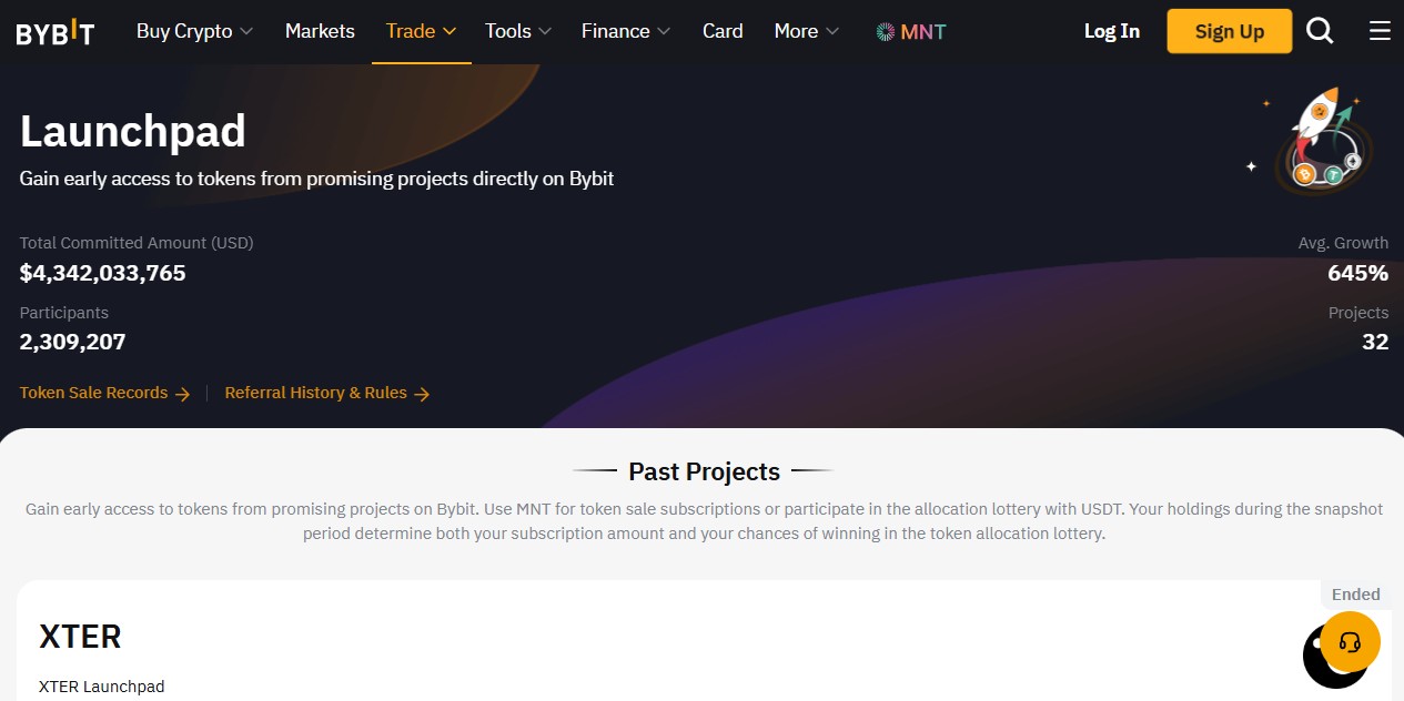 Bybit launchpad home page - migliori launchpad crypto