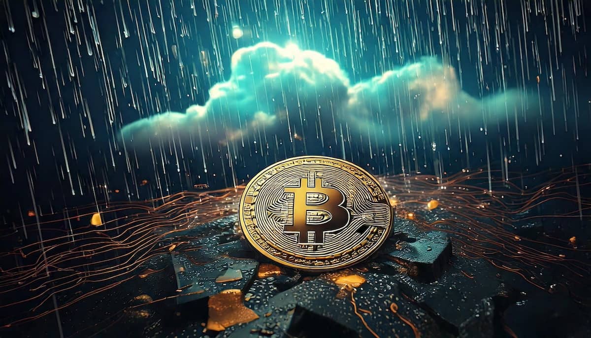 瓦礫と雨の中置かれている仮想通貨