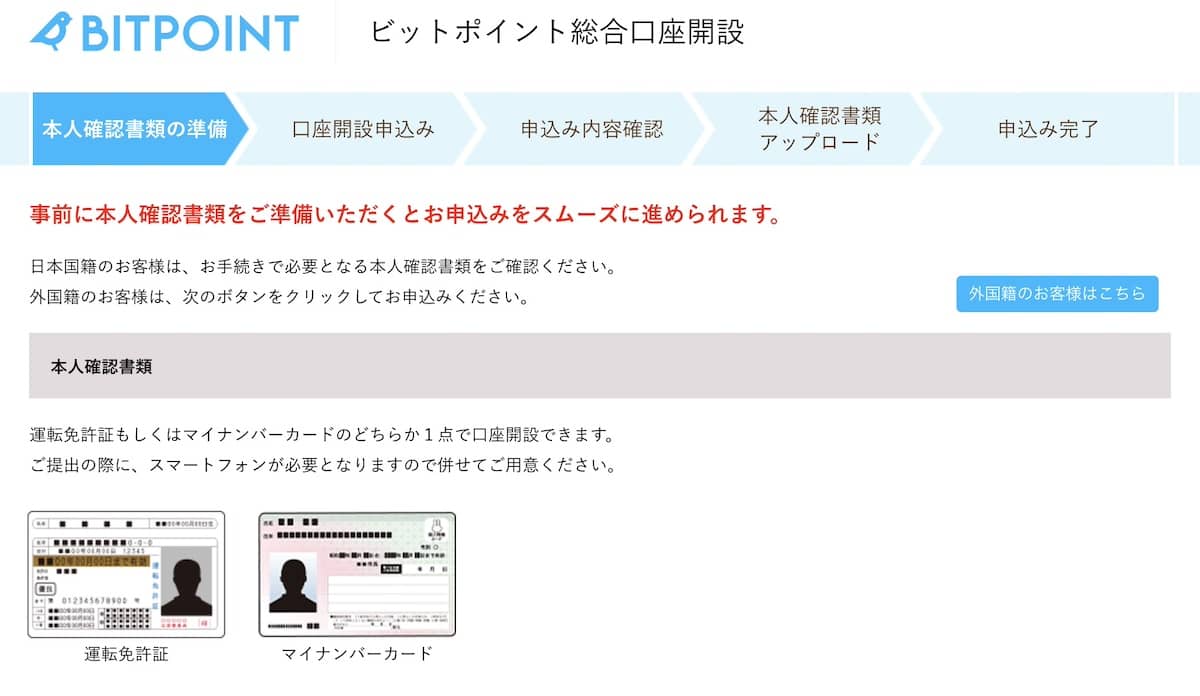 BITPOINTの口座開設