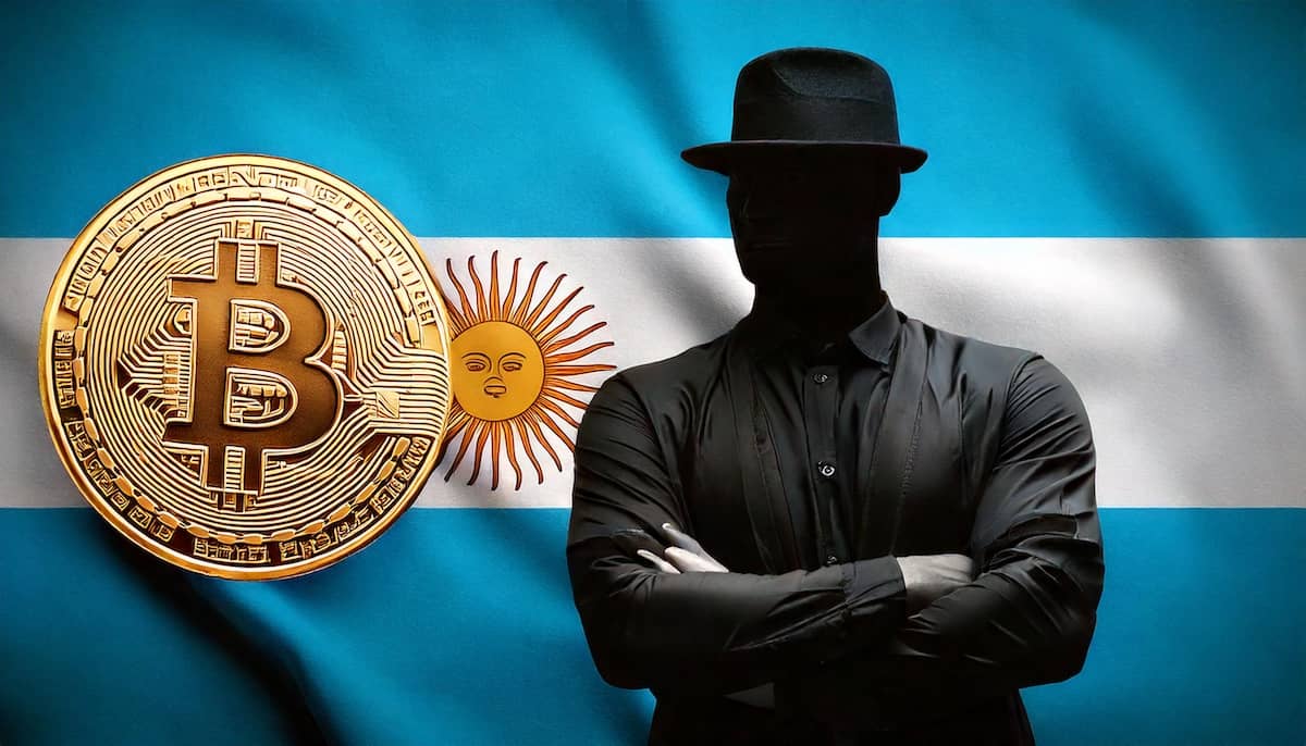 アルゼンチン国旗と黒い人影と仮想通貨