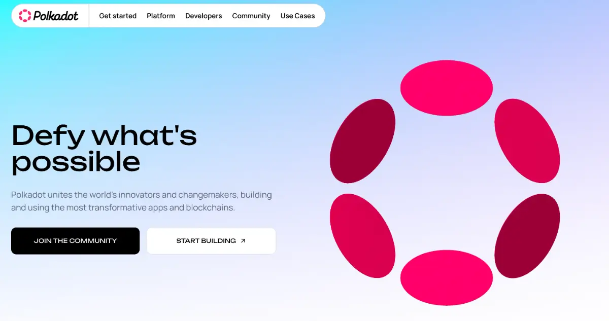 Polkadotの公式ウェブサイトのヘッダー部分