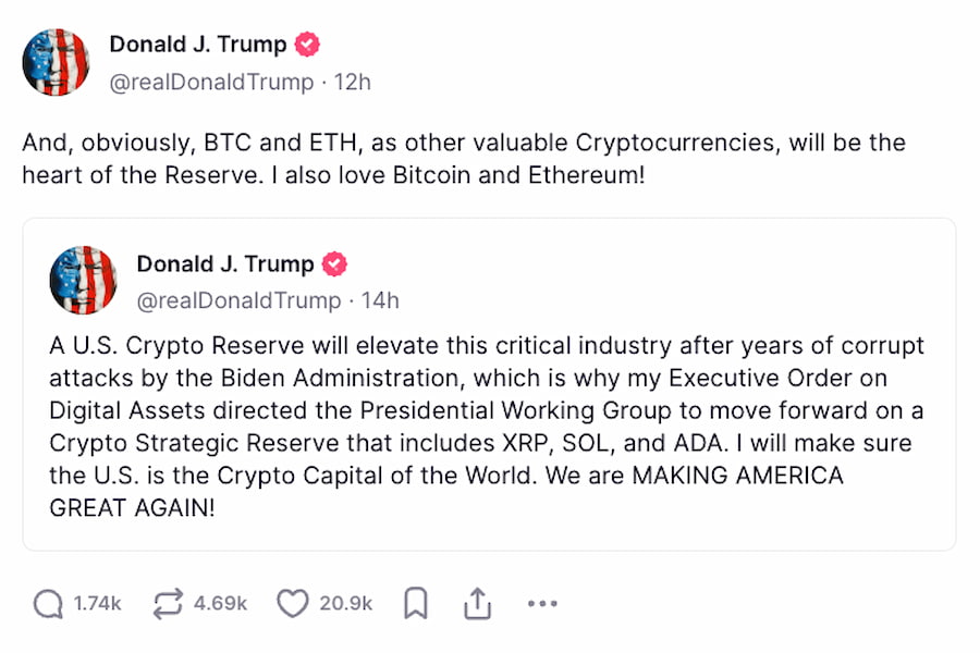 トランプ氏の仮想通貨備蓄発表が市場全体のラリーを引き起こす