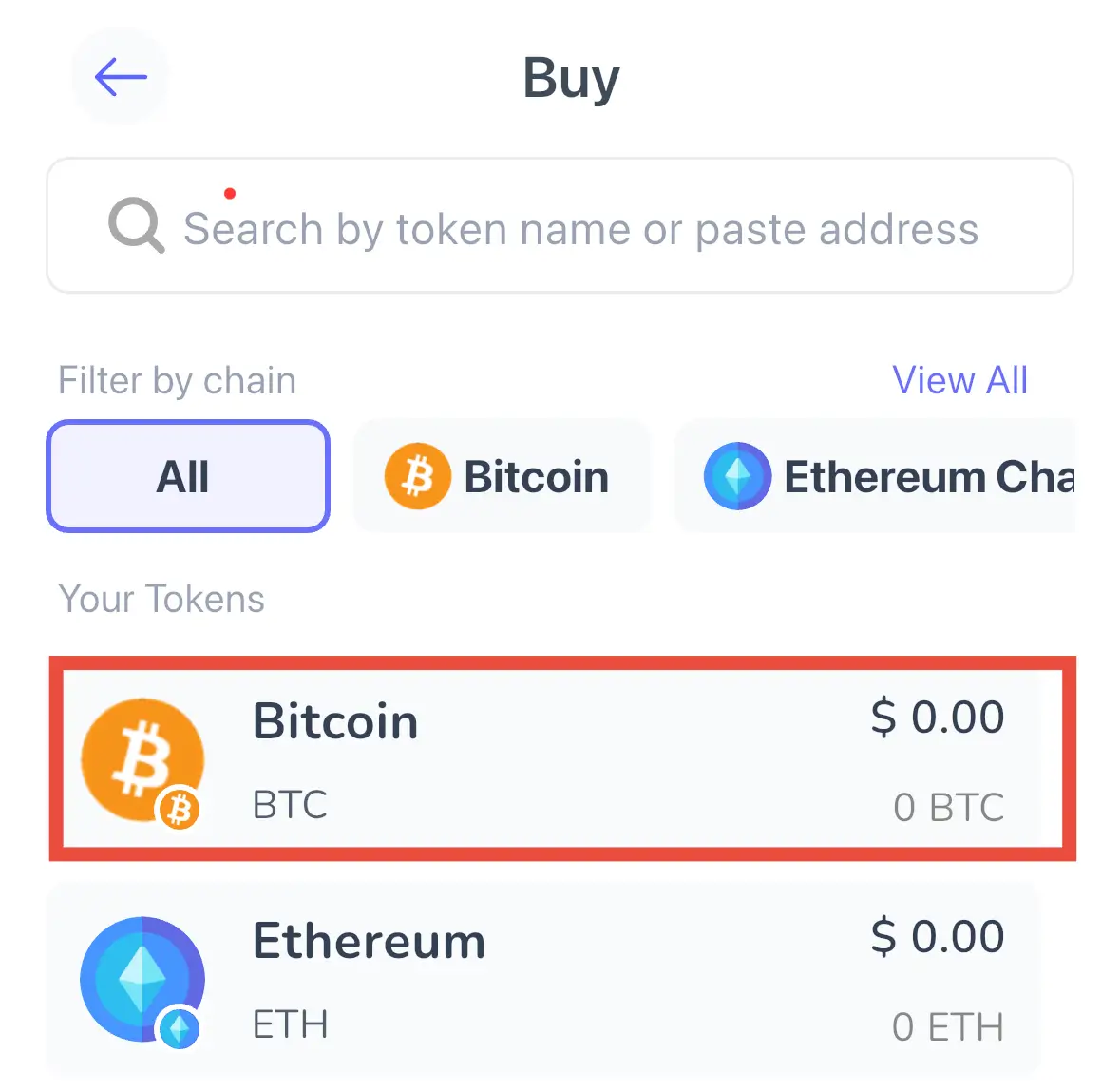 仮想通貨ウォレットの購入画面。