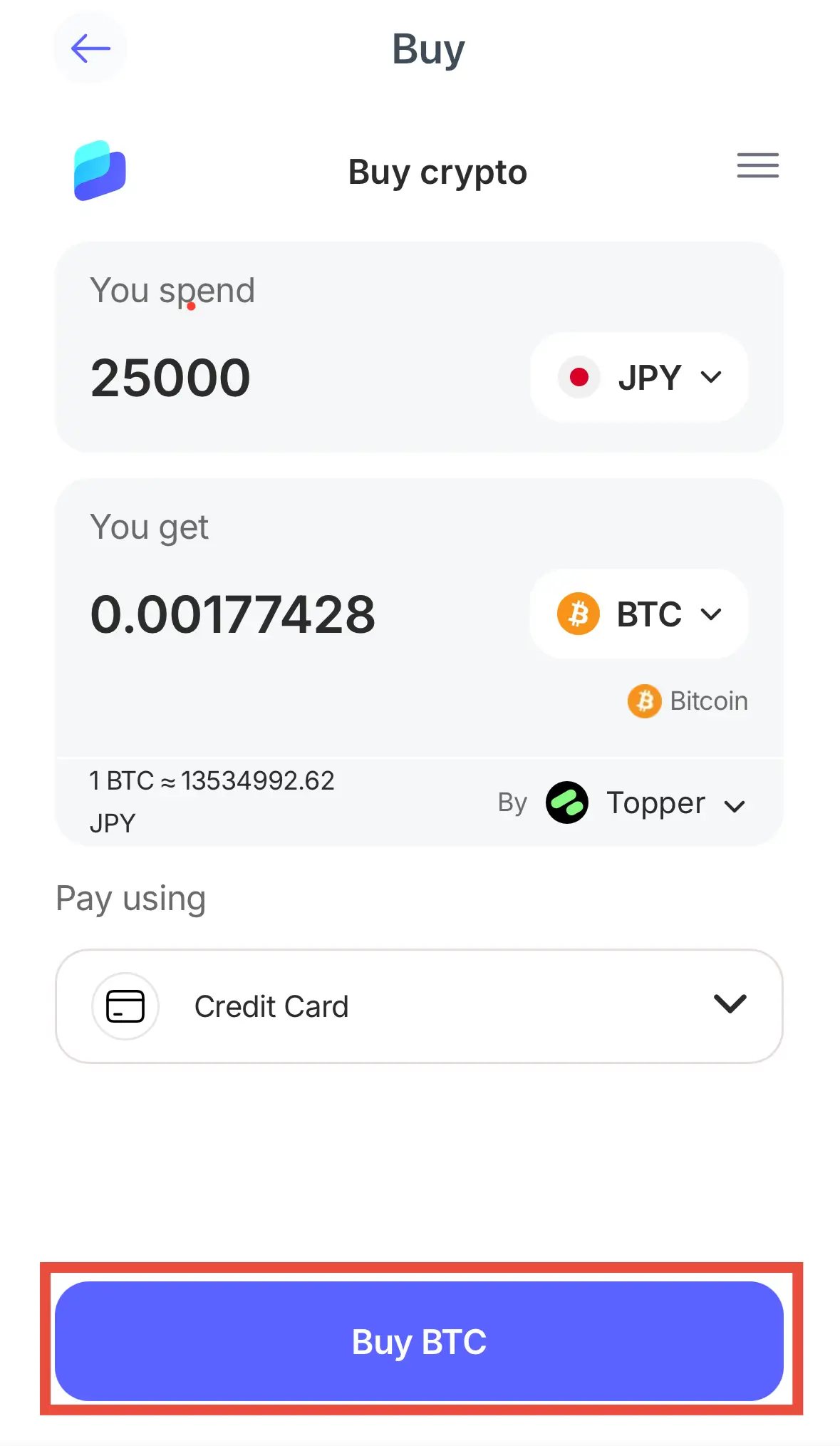 仮想通貨購入確認画面と決済処理画面。