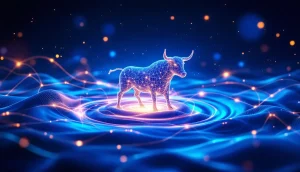 ビットコイン投資とアルトコインの成長を示す抽象的なデジタルアート