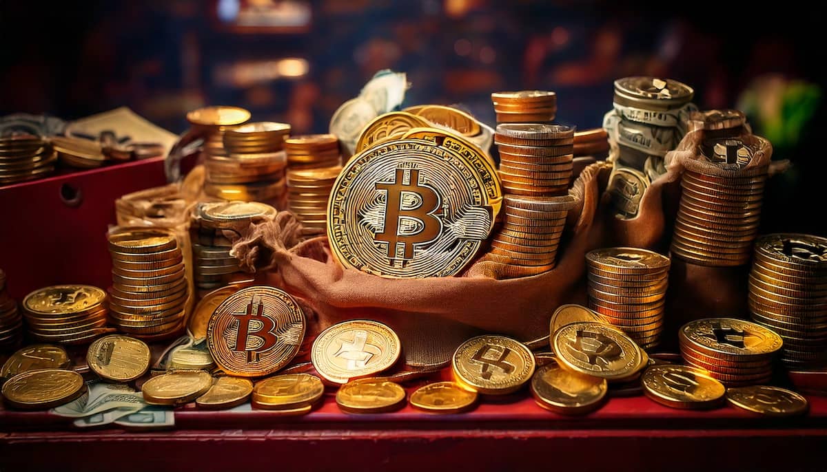 大量の仮想通貨がボックスに入っている