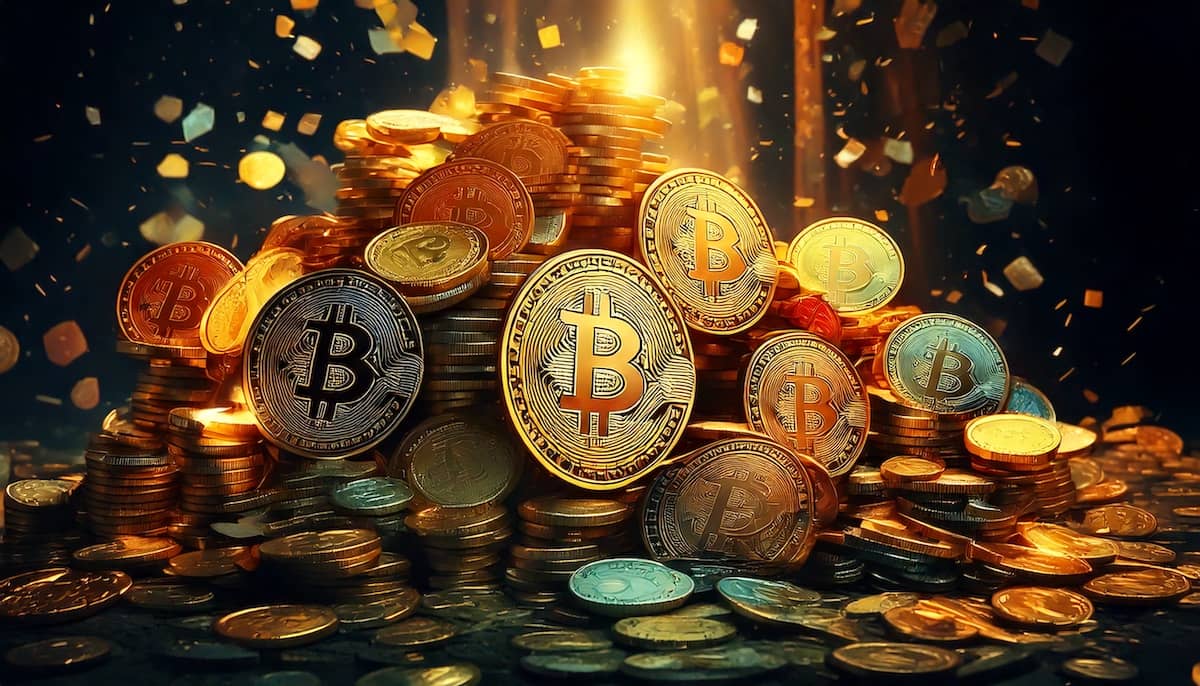 仮想通貨が降り注ぎ積み重なっている