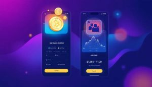 仮想通貨トークンの報酬アイコンが表示されたソーシャルメディアのインターフェース