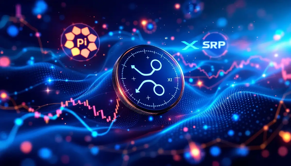 今週注目すべきアルトコイン Pi Network, XRP, Sui, Solaxy の動向を示す未来的なイメージ
