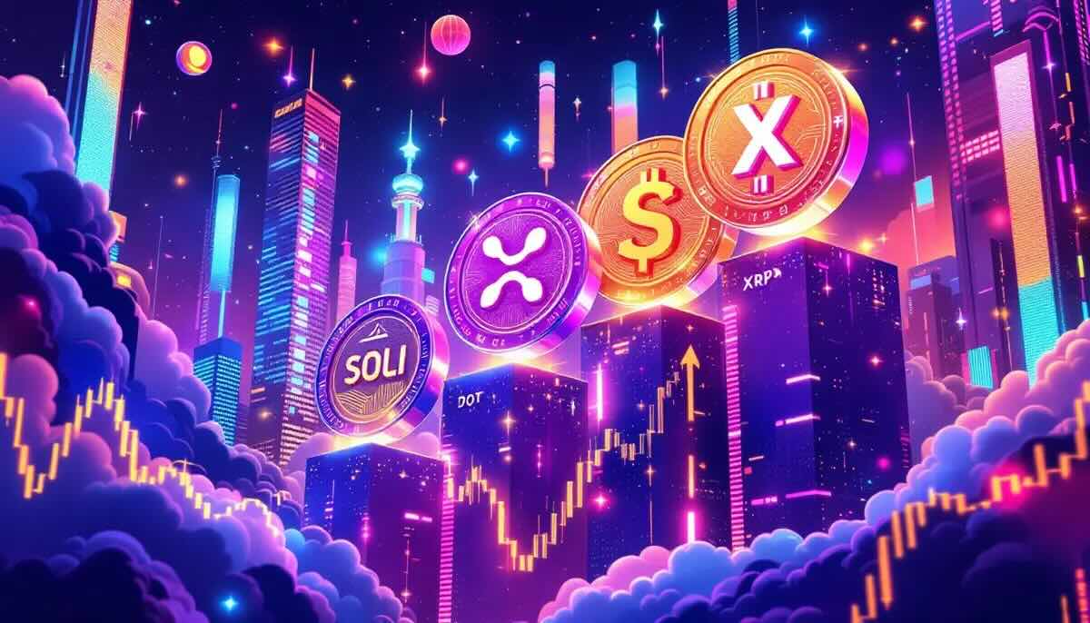 SUI・DOT・XRP・SOLXが上昇する強気相場のイメージ