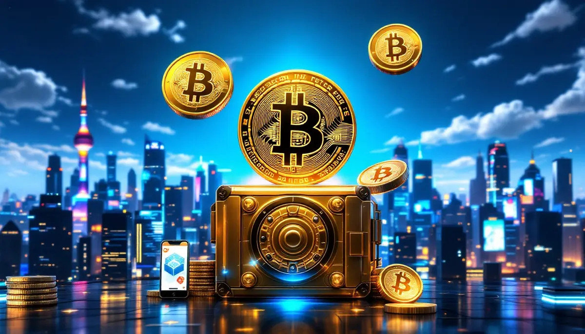 ビットコインと3つの新たなトークンが浮かぶ仮想通貨市場のイメージ