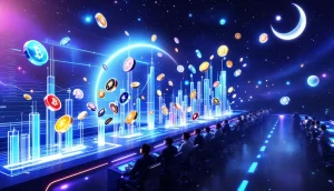 強気相場における仮想通貨の成長を表現したデジタルアート