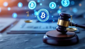 仮想通貨の規制審査を表現するデジタルアート
